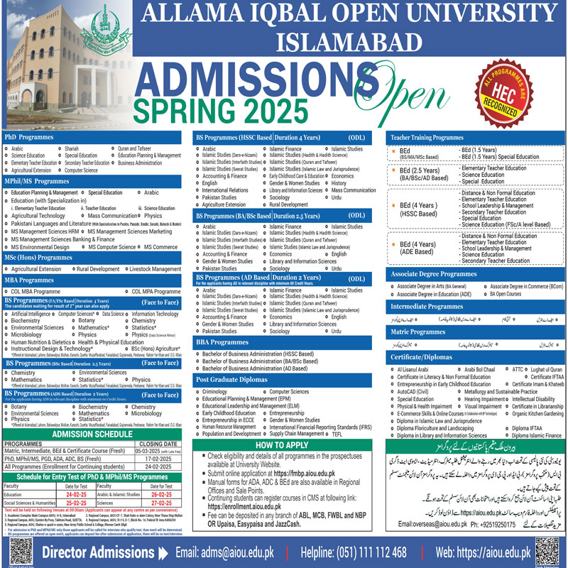 AIOU Admission Advertisement