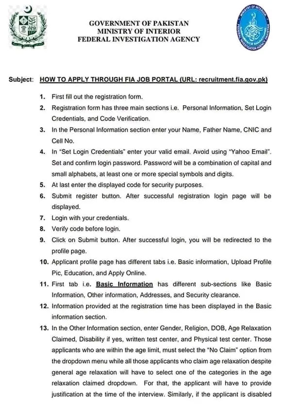 Latest FIA Jobs Apply Online, Advertisement pdf