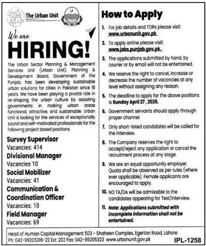Urban Unit Jobs Advertisement